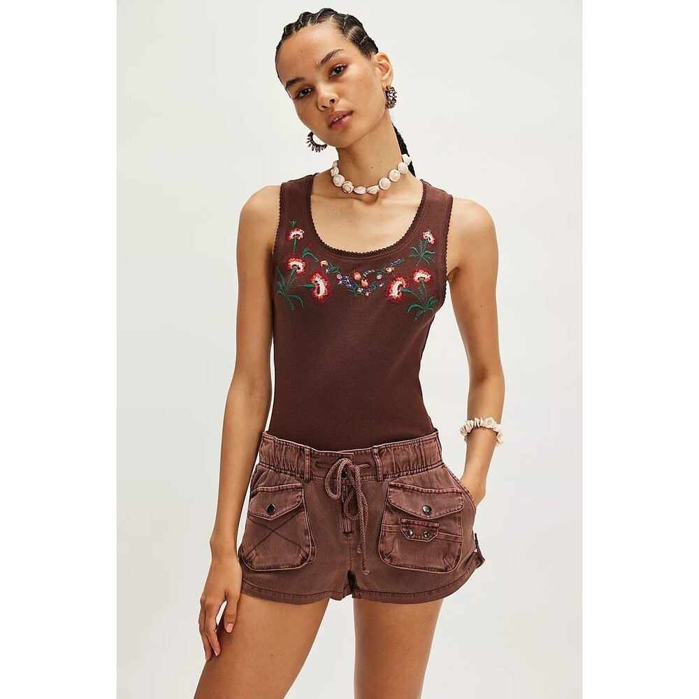 Free People We The Free Summer Blouse Top Floral Tank Embroidered M NWT 284119